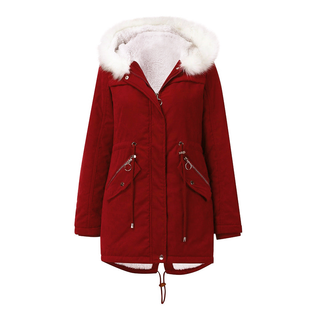 Velvet Cotton Warm Parka with Fur Collar