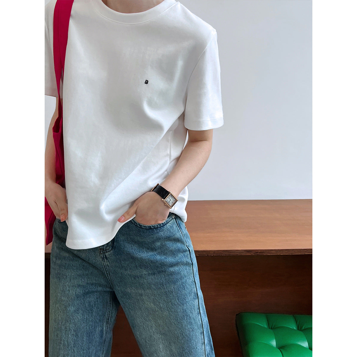 Letter Graphic Embroidered Short Sleeve T-Shirt for Women