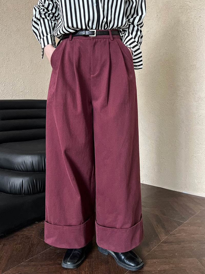 High Waist Cotton Wide Leg Straight Pants