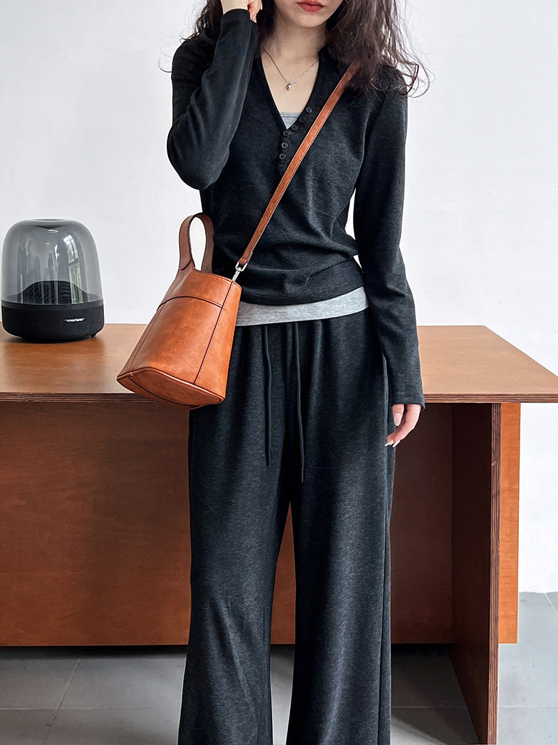 Hooded Sweater Wide Leg Pants Set