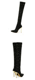 Bottes à talons aiguilles pointues et strass pour femme