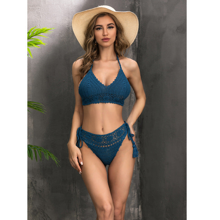 Handgehäkeltes Neckholder-Bikinioberteil mit freiem Rücken