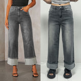 Retro High Waist Elastic Straight Jeans