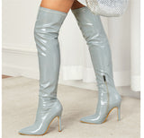 High Heel Patent Leather Stretch Knee Boots