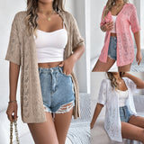 Cardigan tricoté à manches courtes et découpes HollowOut