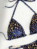 Maillot de bain bikini à bretelles en T motif léopard perlé
