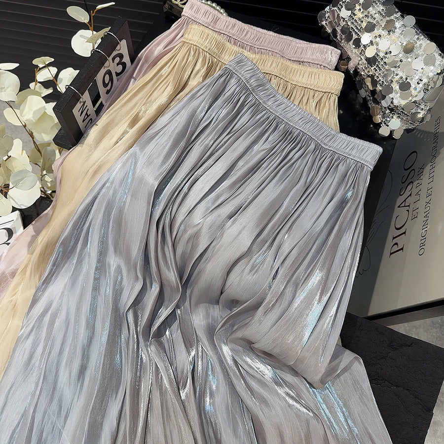 High Waist Pearlescent Chiffon Pleated A-Line Skirt