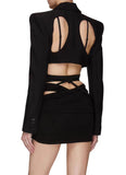 Cutout Backless Crop Black Blazer Top