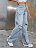 High Waist Wide Leg Distressed Jeans