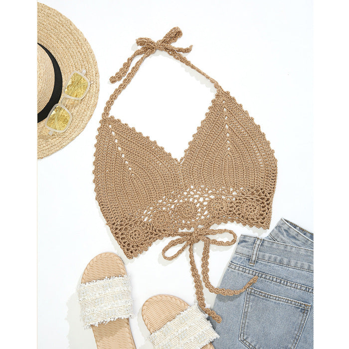 Handgehäkeltes Neckholder-Bikinioberteil mit freiem Rücken
