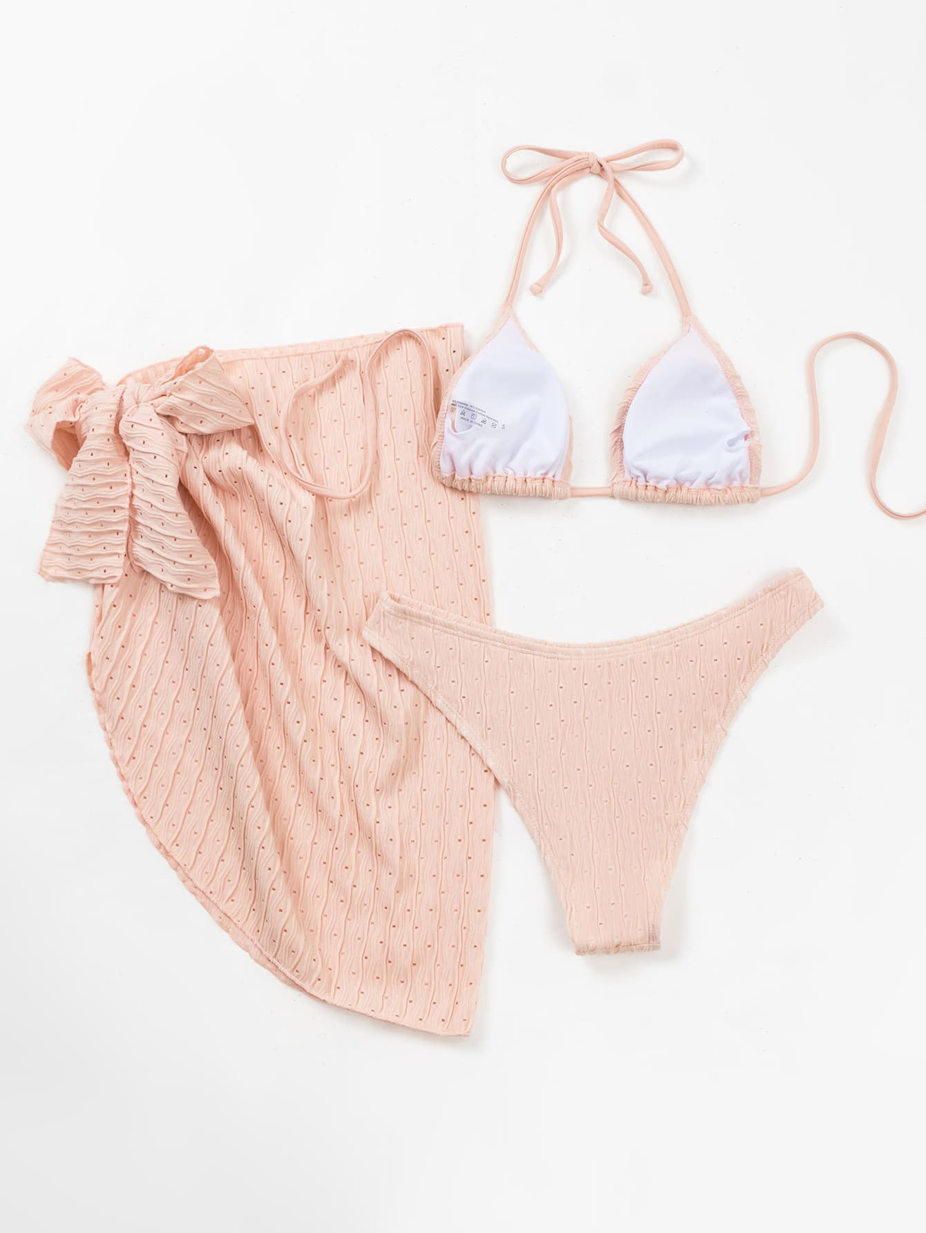 Ensemble bikini trois pièces dos nu à lacets