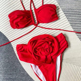Bikini-Badeanzug mit 3D-Blumenmuster und hoher Taille
