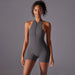 Shorts Zipper Jumpsuit-Dark Gray