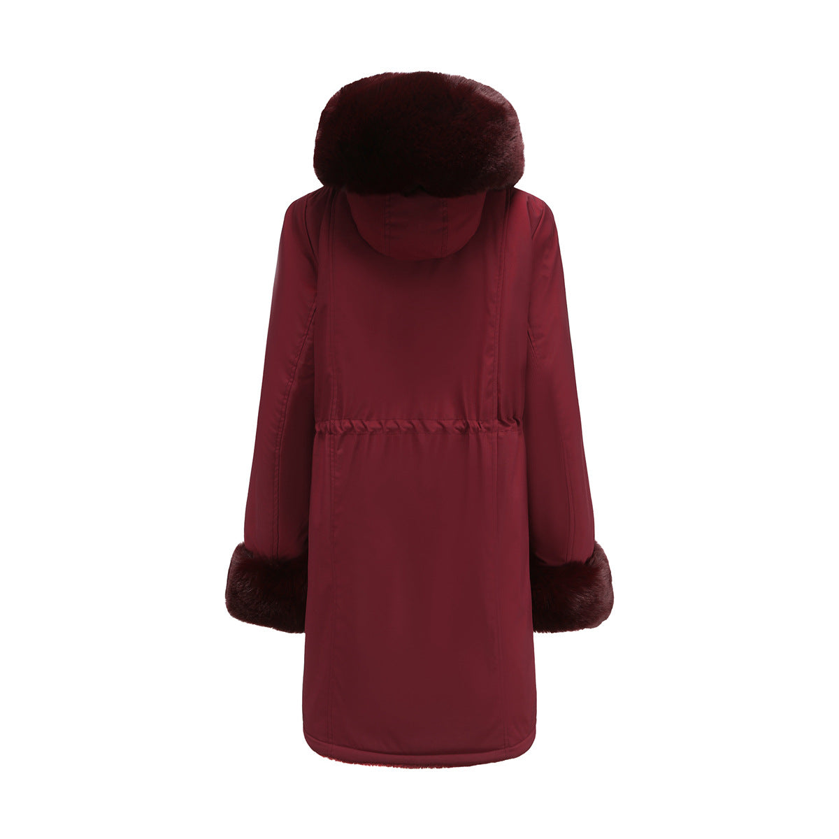 Mid-Length Padded Parka with Fur Collar
