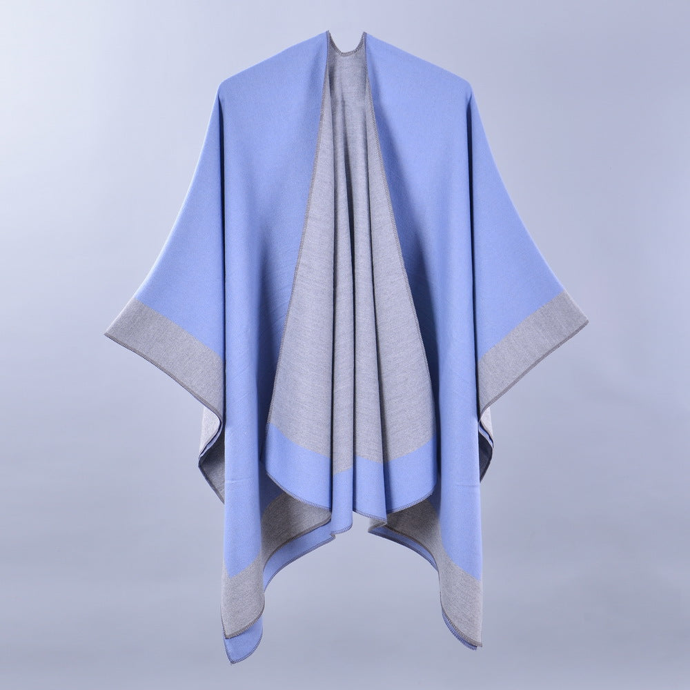 Double-Sided Frame Piping Shawl Sky Blue