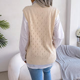 Lässiger Strickwestenpullover mit ausgehöhlten Ausschnitten und V-Ausschnitt für Damen