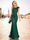 Wine Red Sequin Fishtail Maxi Evening Dress