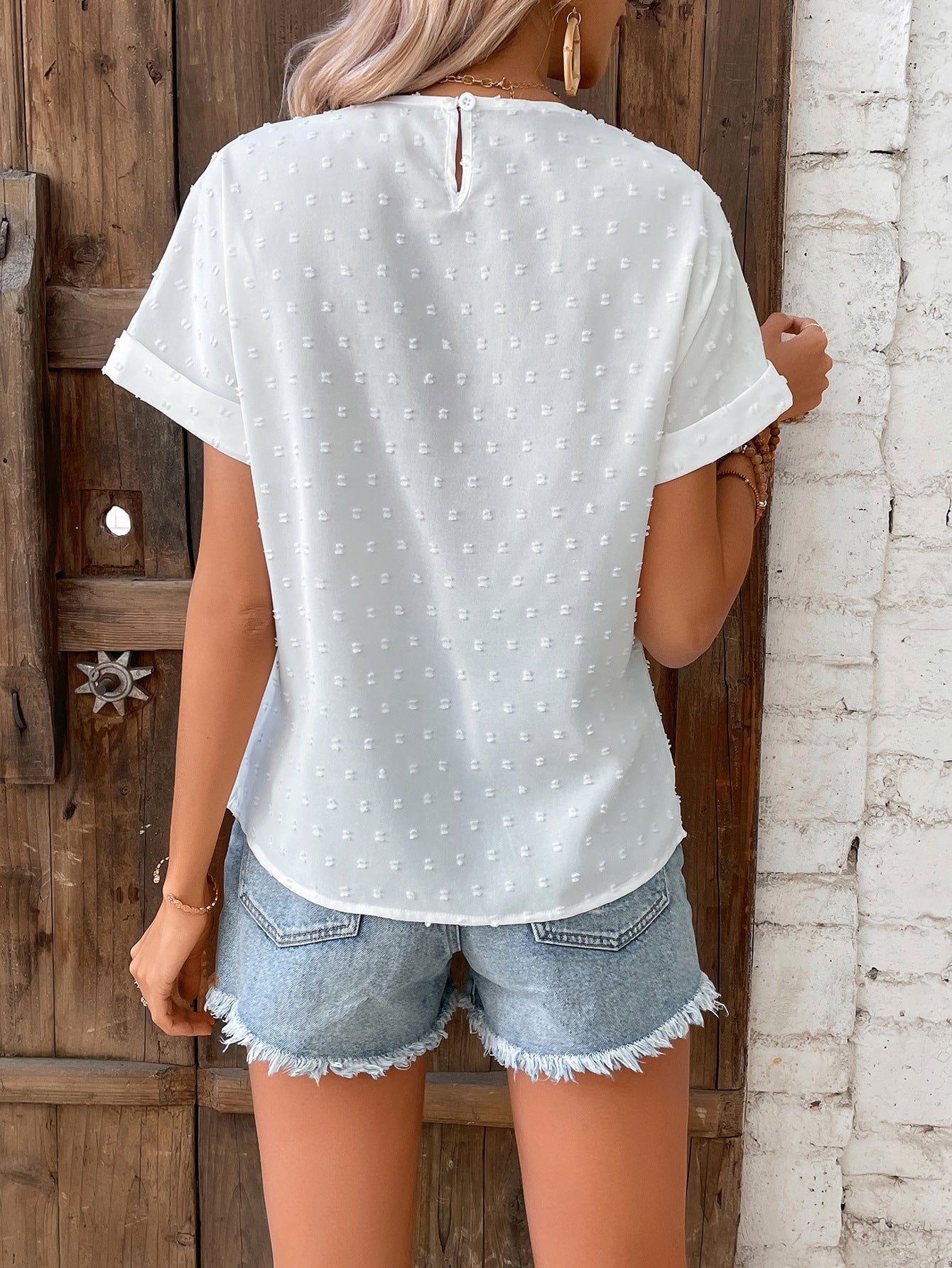 Lace Ruffled Short Sleeve Loose T-Shirt for Women