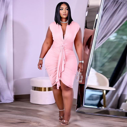Plus Size Hip-Hugging Lace-Up Dress for Women