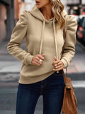 Polo Collar Hooded Solid Color Long Sleeve Casual Sweatshirt for Women