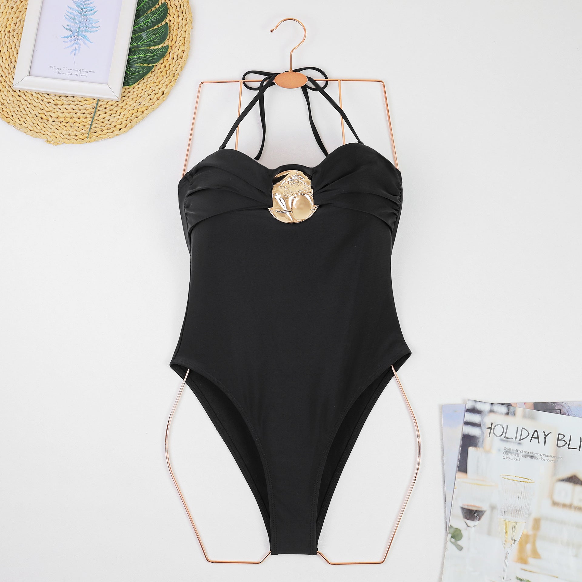 Black Tube Top Triangle One-Piece Swimsuit