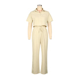 Linen Short Sleeve Two-Piece Office Set