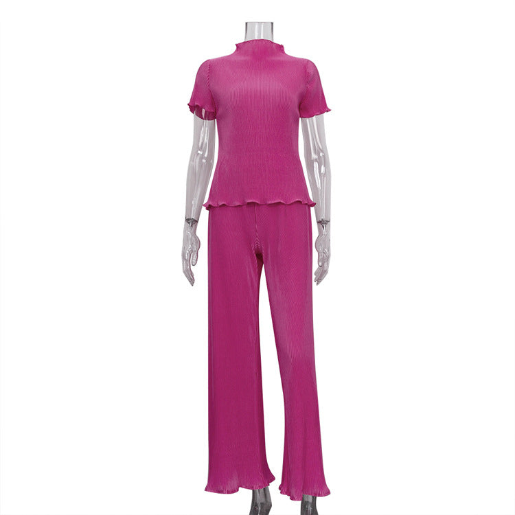 High Waist Blue Wide Leg Pants Suit