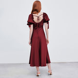 Robe de soirée queue de poisson en satin bordeaux