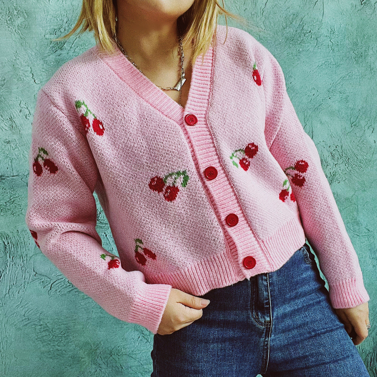 Kleiner Mantel Einreihiger Langarm Kurzer Pullover Cardigan