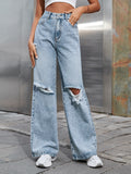 High Waist Wide Leg Distressed Jeans