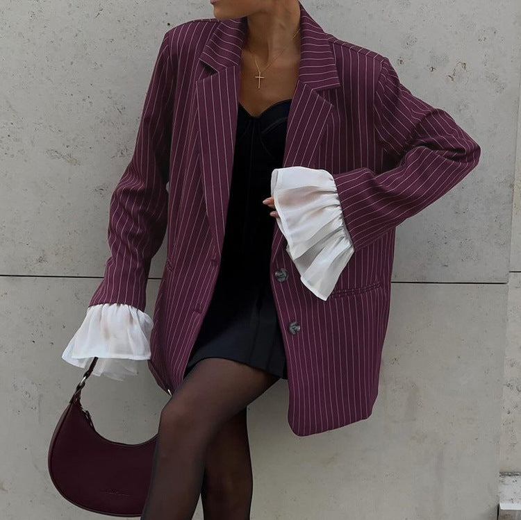 Blazer mit gestreiften Spitzenärmeln
