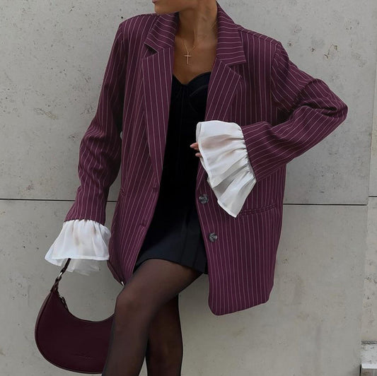 Blazer mit gestreiften Spitzenärmeln