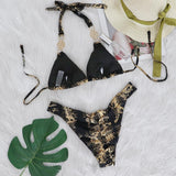 Bikini mit Schlangenmuster und bronzefarbenem Kristall