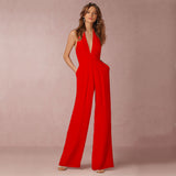 Creative Women’s Sexy Sleeveless Halter Pocket Jumpsuit