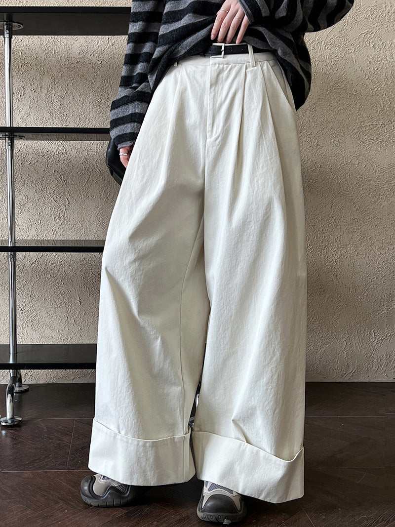 High Waist Cotton Wide Leg Straight Pants