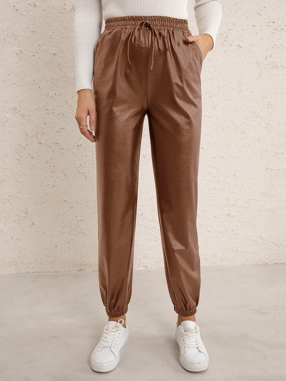 Casual Faux Leather Biker Pants for Women