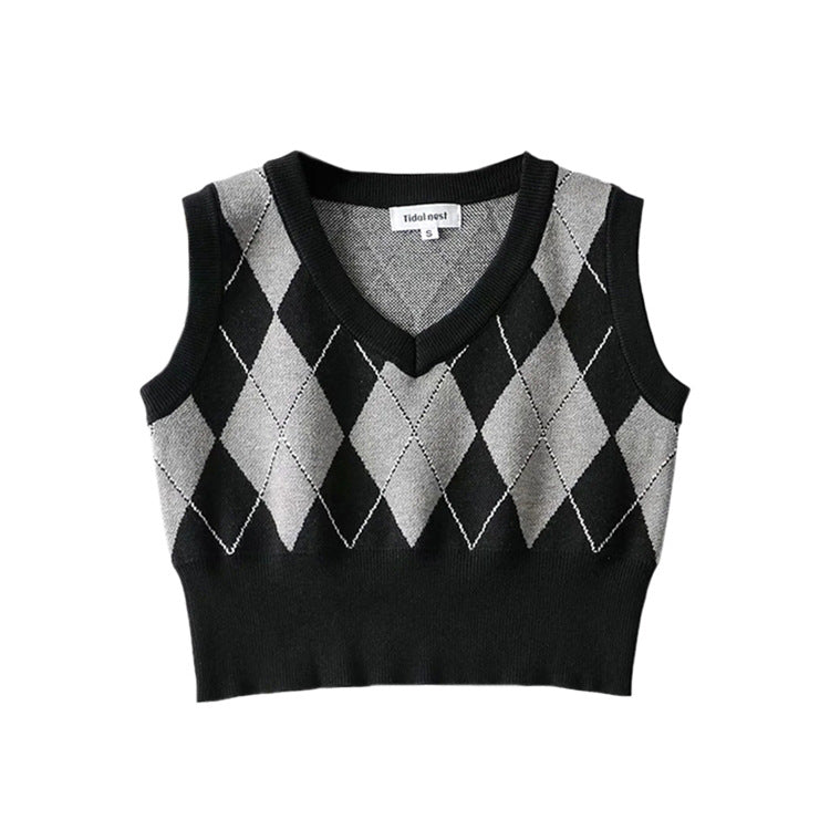 College Youthful Short Outer Wear Bandage Dress - Sexy Top Diamond Lattice Strickweste für Damen