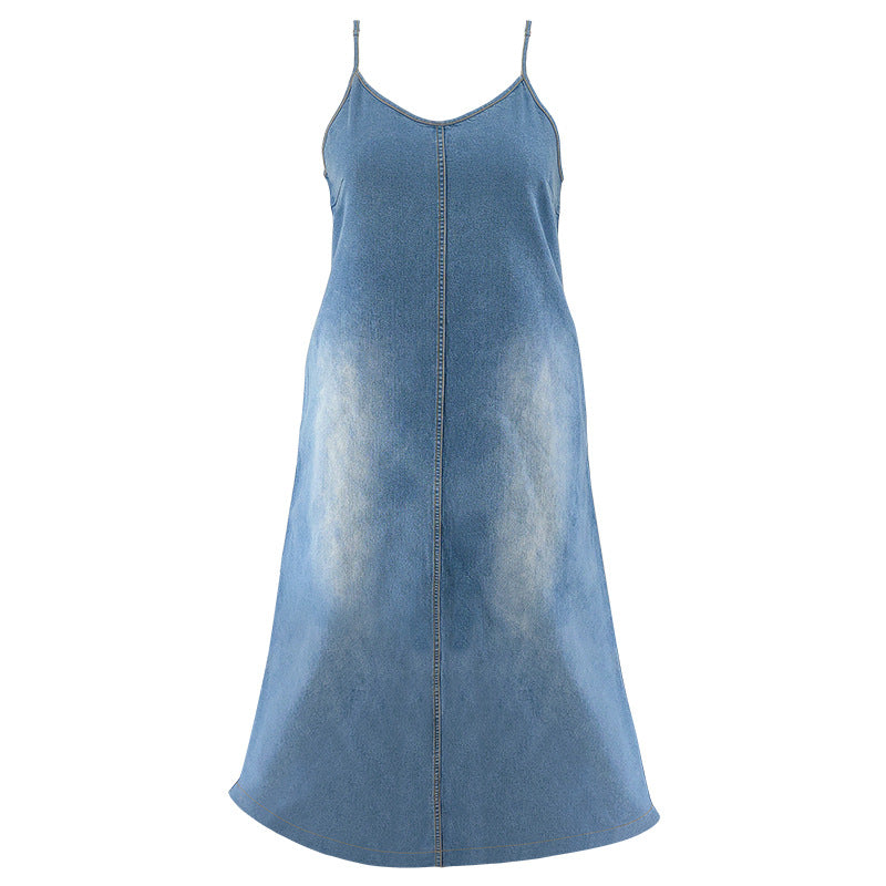 Sling-Maxikleid aus Denim in Übergröße