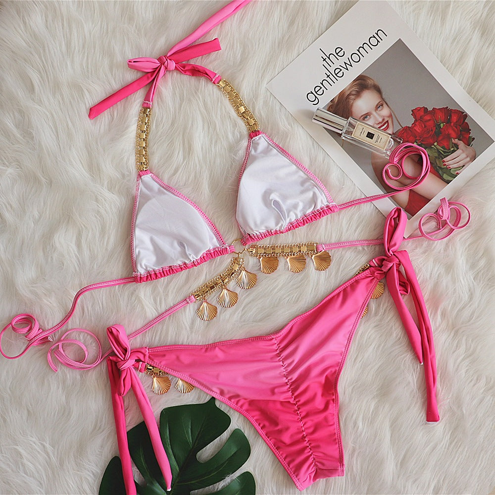 Maillot de bain bikini bandage à cristaux dégradés
