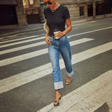 Retro High Waist Elastic Straight Jeans