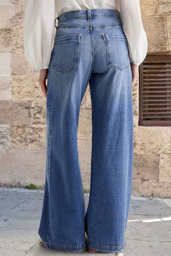 Retro Wide Leg Embroidered Jeans for Women