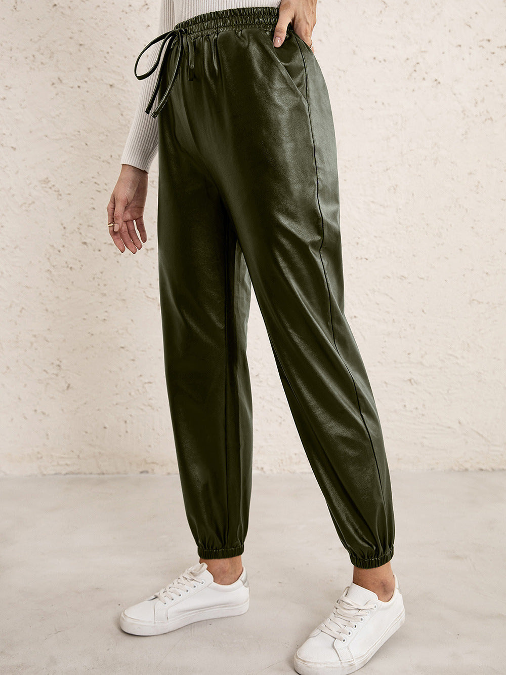 Casual Faux Leather Biker Pants for Women