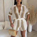 Sexy durchsichtiges Shorts-Set mit Kragen