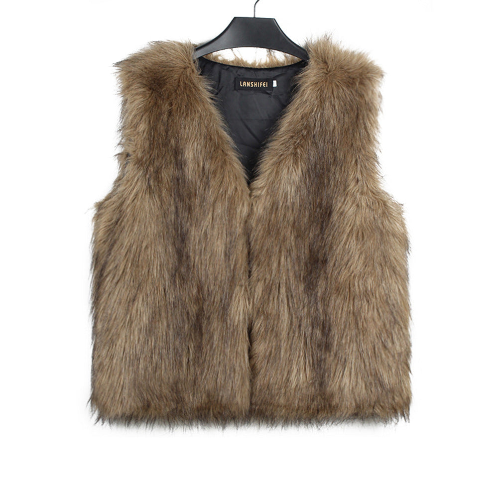 Faux Fur V-Neck Vest Top