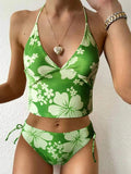 Sexy Bikini-Set mit Blumen-Ausschnitt und hoher Taille