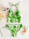 Sexy Bikini-Set mit Blumen-Ausschnitt und hoher Taille
