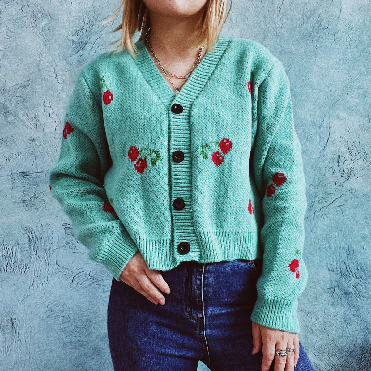 Kleiner Mantel Einreihiger Langarm Kurzer Pullover Cardigan