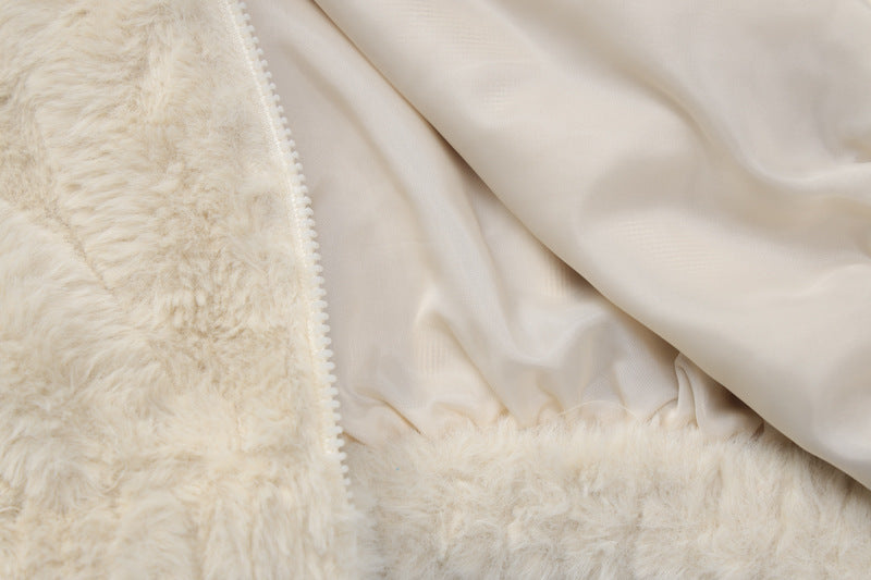 Plüsch-Strickjacke mit Kapuze und Reißverschluss für Damen