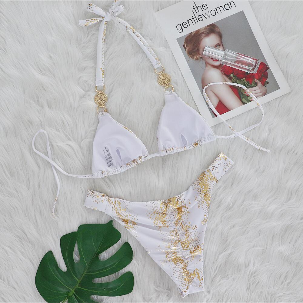 Bikini mit Schlangenmuster und bronzefarbenem Kristall
