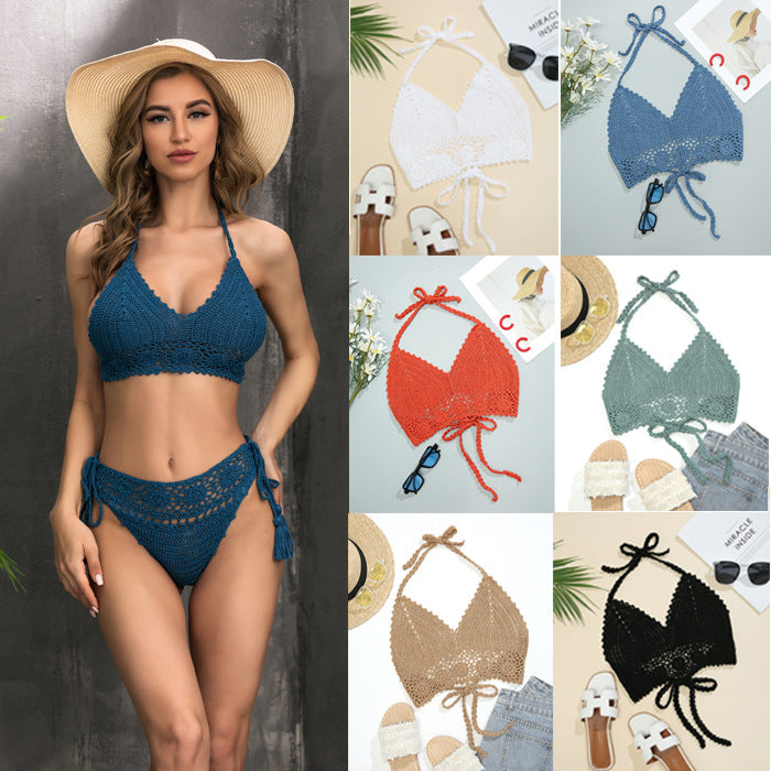 Handgehäkeltes Neckholder-Bikinioberteil mit freiem Rücken